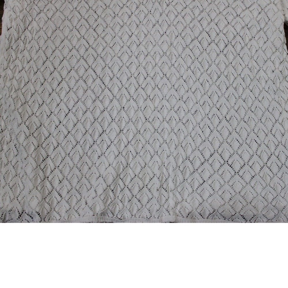 Zara Pointelle‎ Crochet Knit Long Sleeve Polo Sweater Women Size M White - Picture 4 of 4